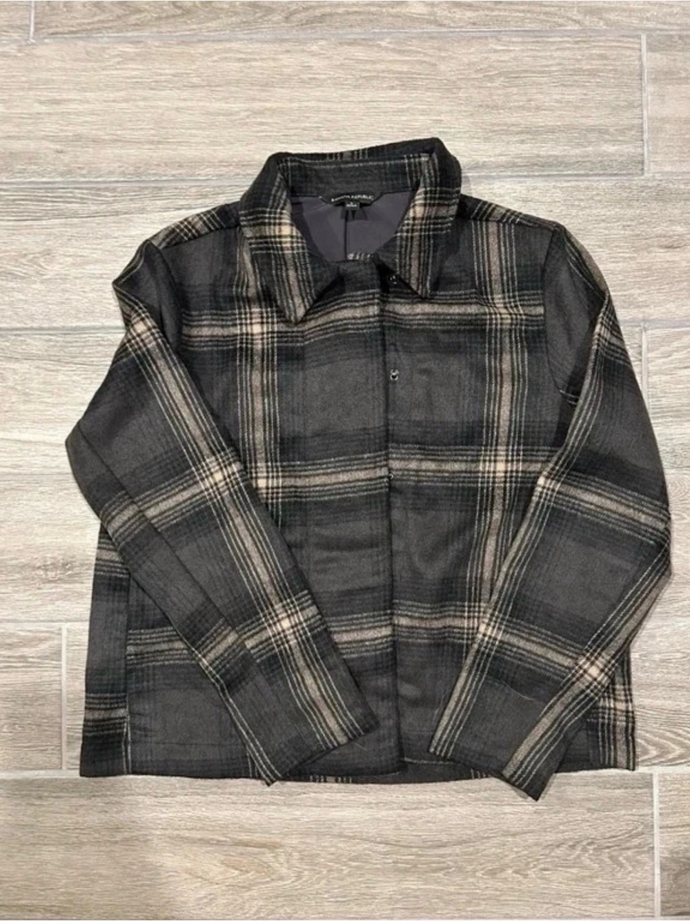Banana Republic Black & Tan Plaid Jean Jacket